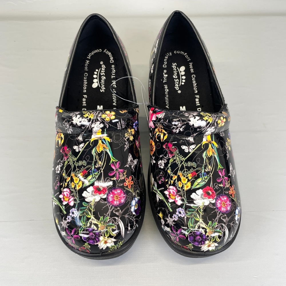 Spring Step Valor Floral Clogs Womens Size M Black Slip On Garden Comfort Shoes - Picture 4 of 10